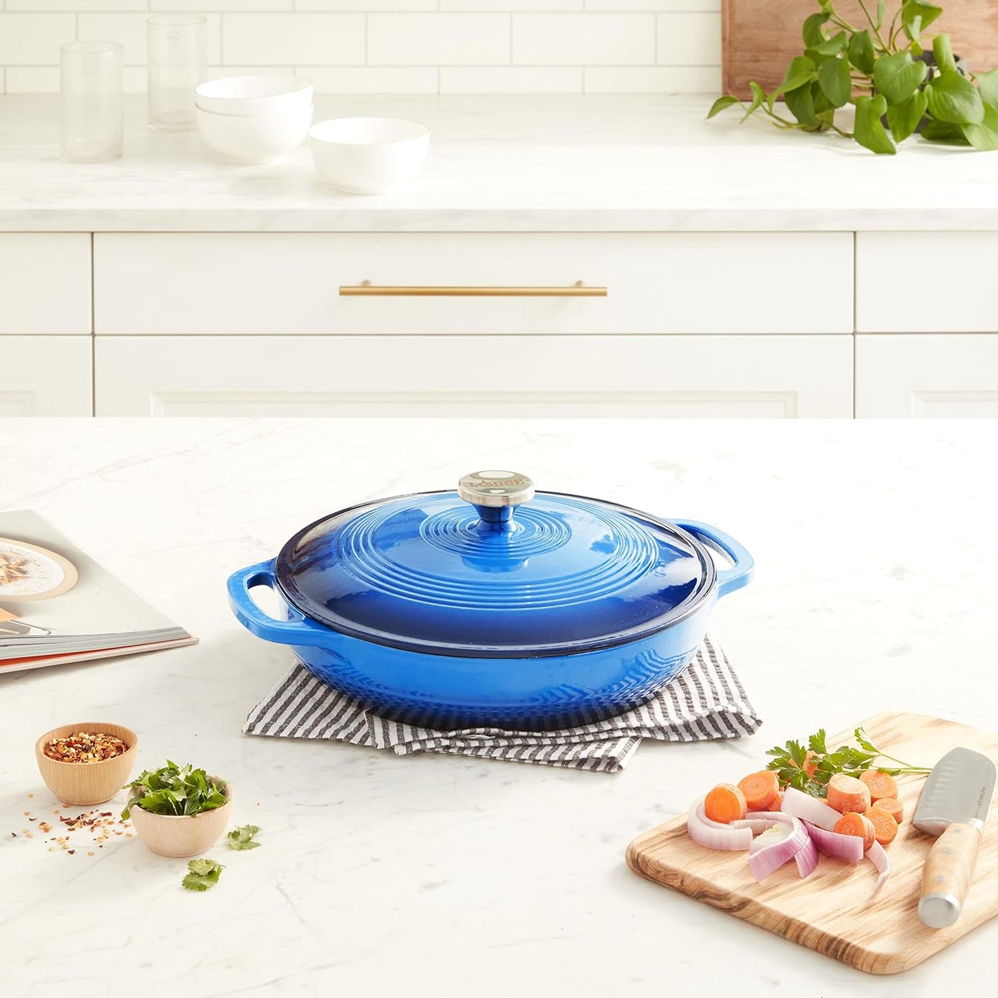 3.6 Quart Enamel Cast Iron Casserole Dish with Lid (Carribbean Blue)