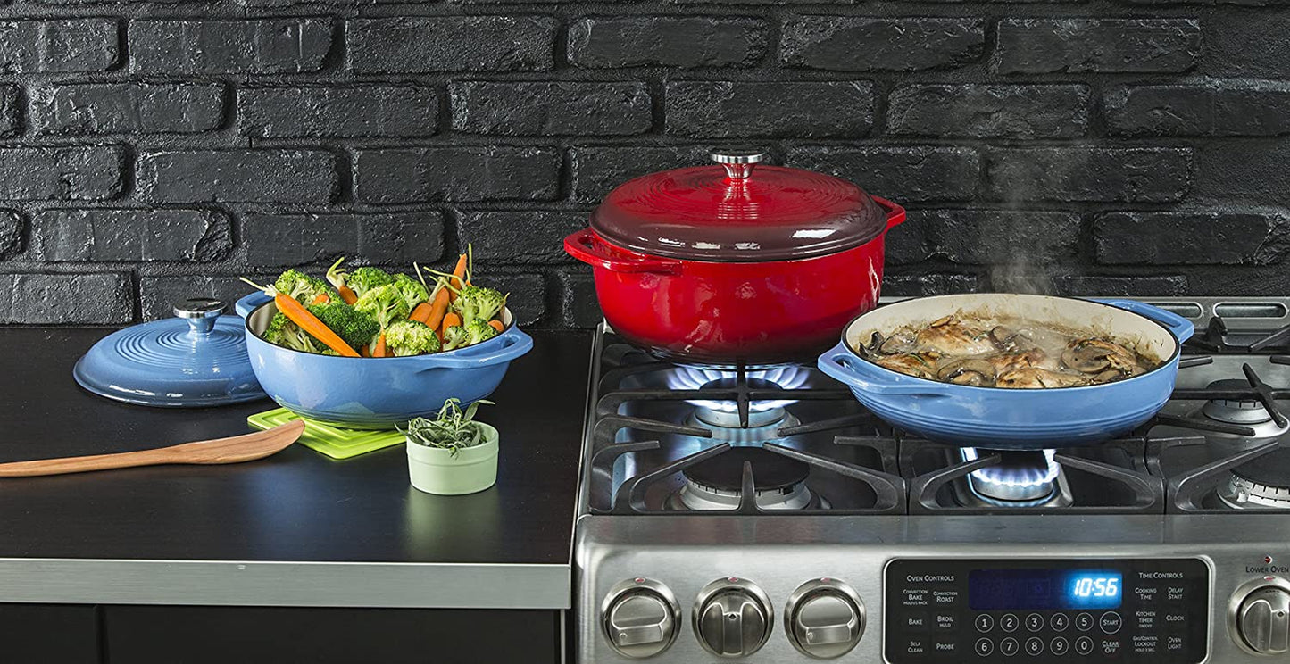 3.6 Quart Enamel Cast Iron Casserole Dish with Lid (Carribbean Blue)