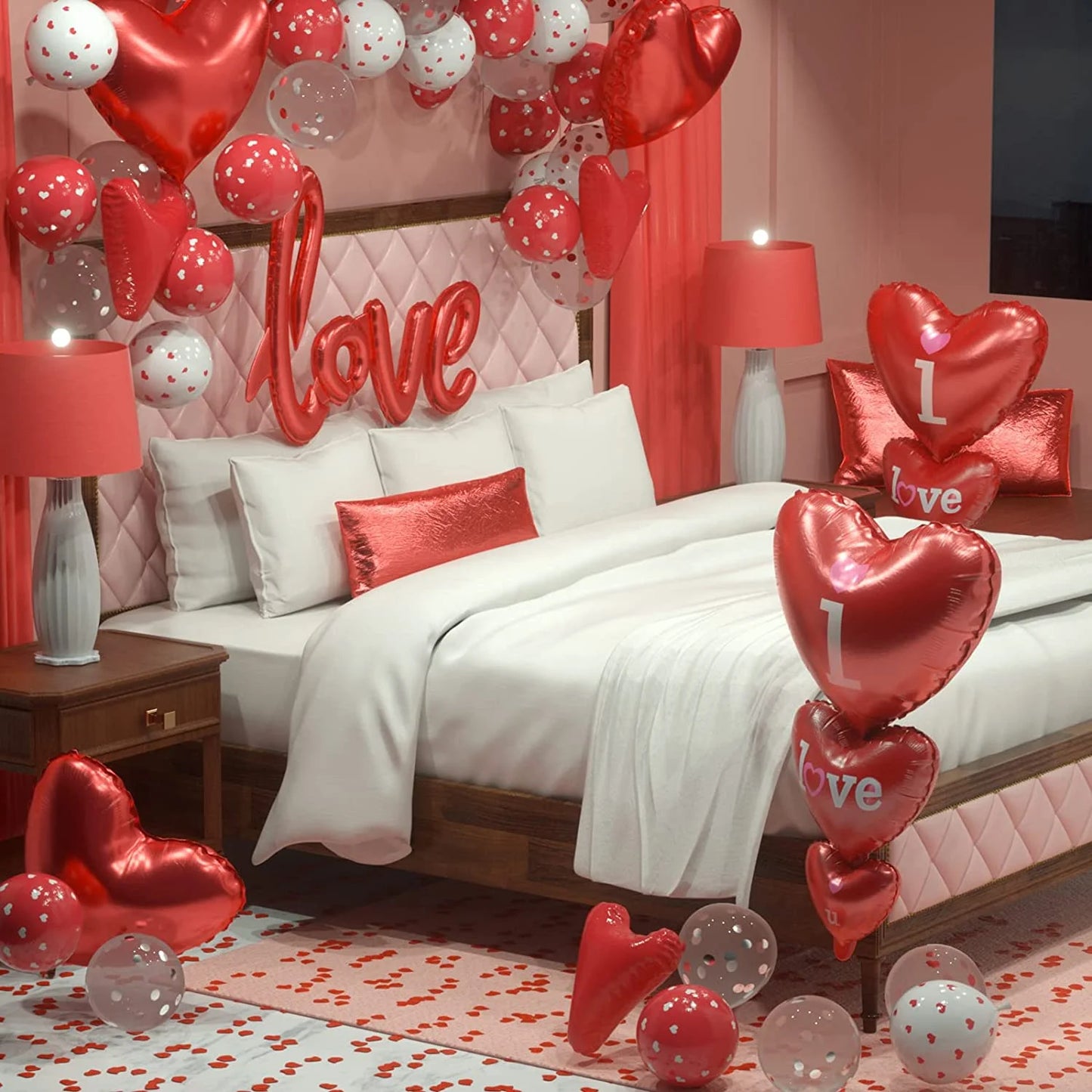 Valentines Day Balloons Kit - Heart Balloons Foil I Love You Balloons 500Pcs Rose Petals for Valentines Day Decorations